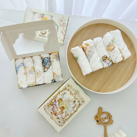 Set 5 khăn sữa xô Yumemiru họa tiết cổ tích cho bé