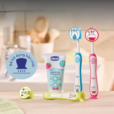 Bàn chải Chicco hình thú có đế hít cho bé 3-6Y