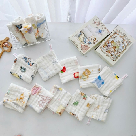 Set 5 khăn sữa xô Yumemiru họa tiết cổ tích cho bé