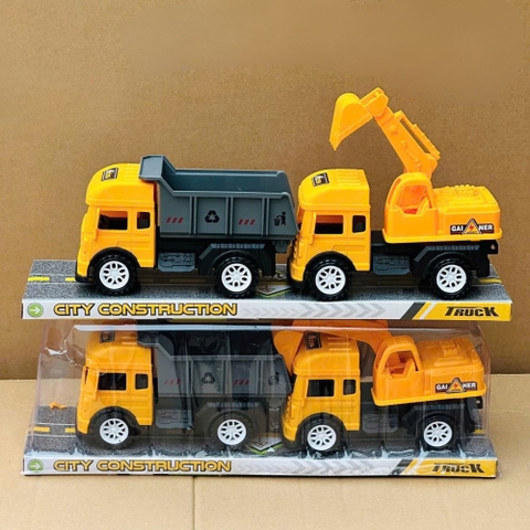 Khay set 2 xe cẩu và xe ben cho bé