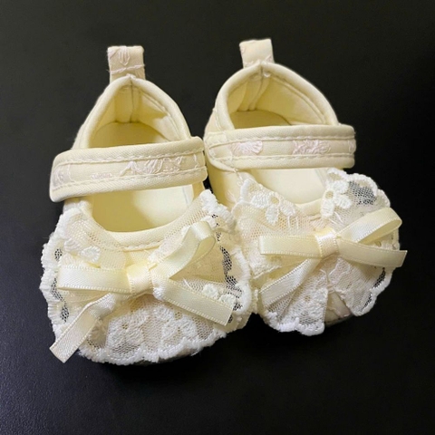 Giày búp bê tập đi chống trượt phối ren nơ cho bé