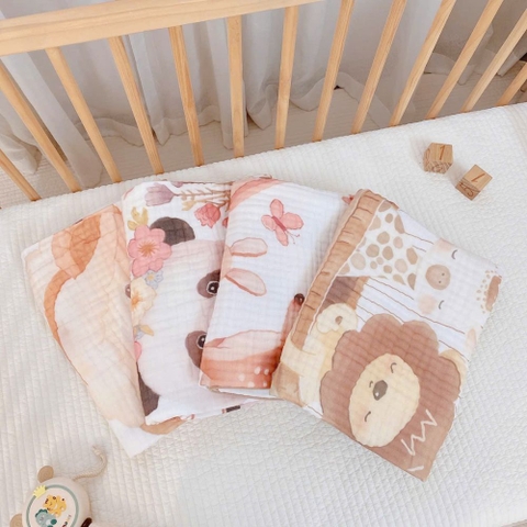 Khăn tắm xô xù 6 lớp bo viền họa tiết cổ tích