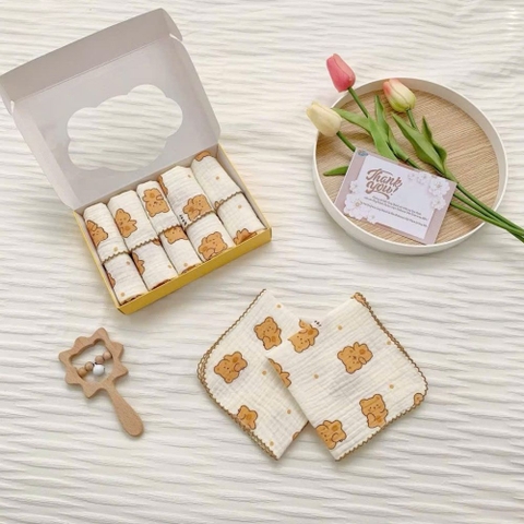 Set 5 khăn sữa xô muslin 2 lớp Bebezoo họa tiết