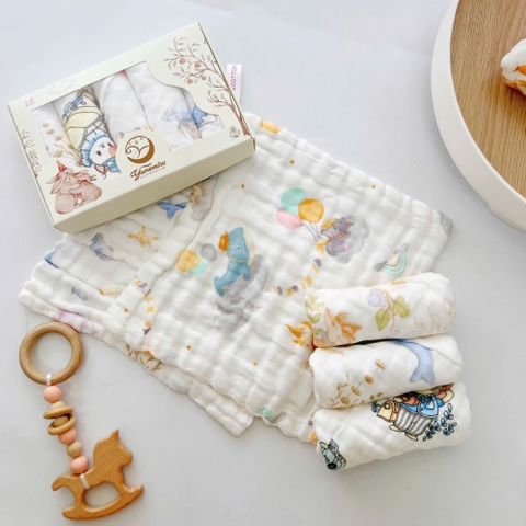 Set 5 khăn sữa xô Yumemiru họa tiết cổ tích cho bé