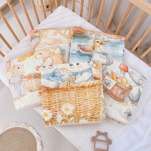 Chăn nhung hạt đậu hoạ tiết vườn cổ tích