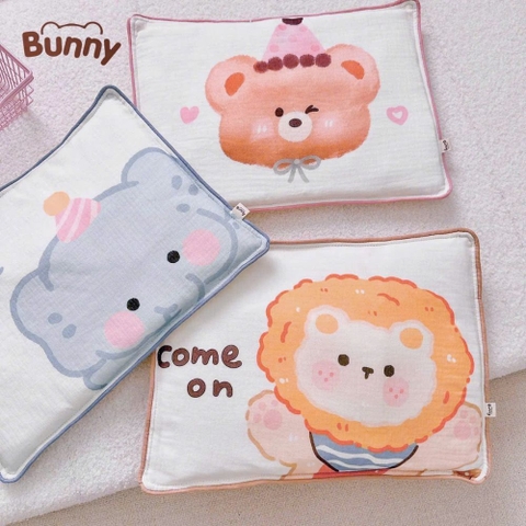 Gối xô mỏng muslin Bunny hạt đậu họa tiết hoạt hình