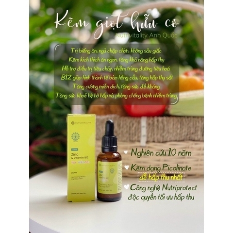 Kẽm Zinc và Vitamin B12 Nutrivitality Anh 30ml