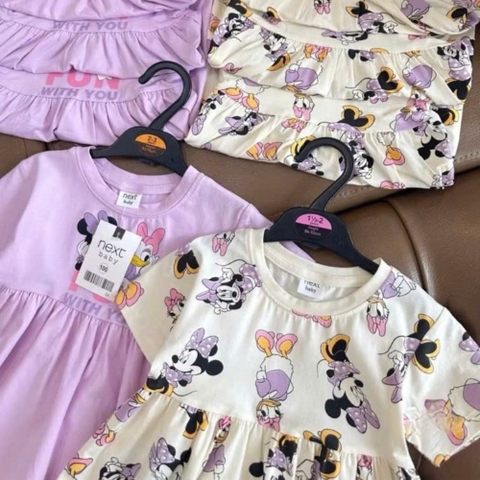 Đầm váy suông cộc tay hình Mickey và Donald cho bé gái