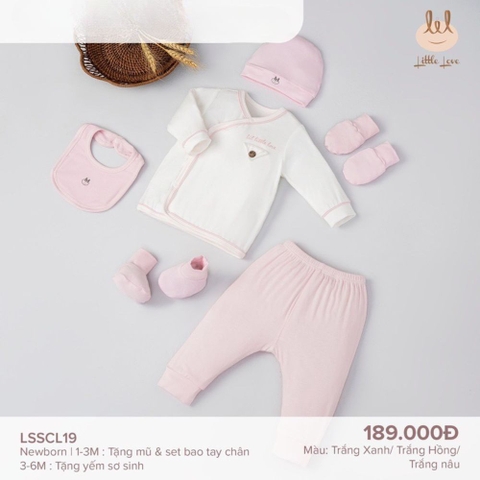 Bộ dài sơ sinh cài chéo LiL Little Love phối viền kèm phụ kiện