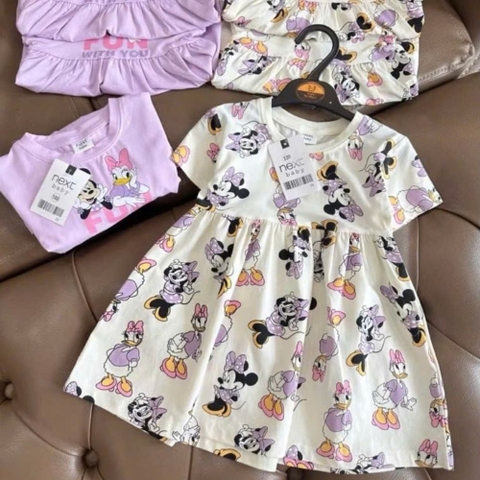 Đầm váy suông cộc tay hình Mickey và Donald cho bé gái