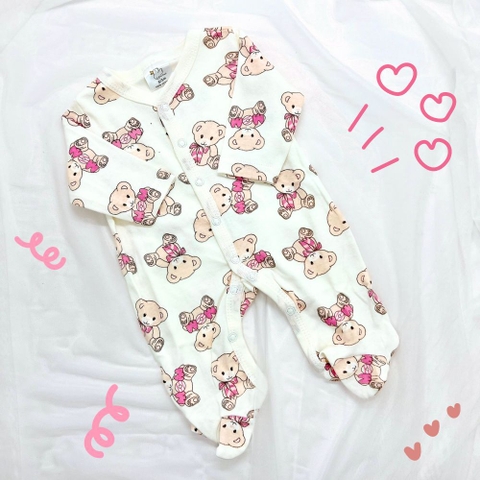 Body dài liền tất màu trắng in họa tiết gấu
