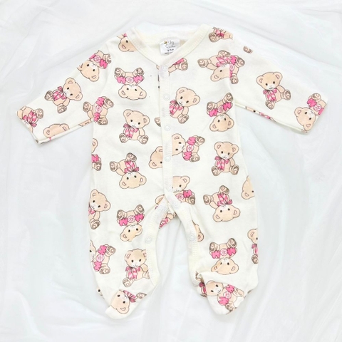 Body dài liền tất màu trắng in họa tiết gấu