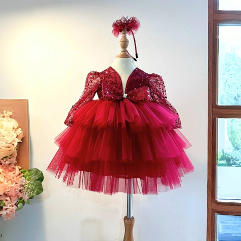 Váy công chúa kim sa tay dài cho bé gái