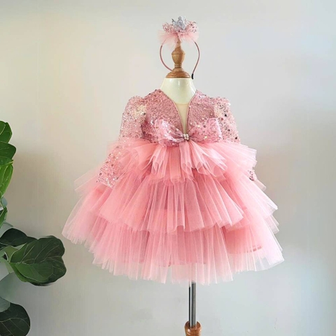 Váy công chúa kim sa tay dài cho bé gái