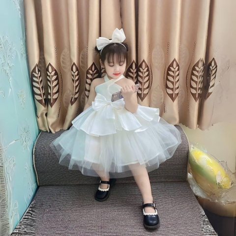 Đầm công chúa dây chéo đính nơ