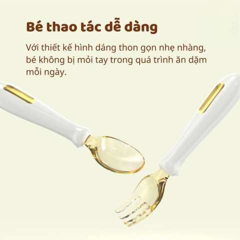 Thìa dĩa tập xúc uốn cong PPSU kèm hộp đựng