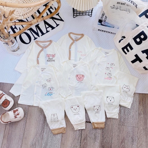 Bộ sơ sinh dài tay HN Kids cúc lệch