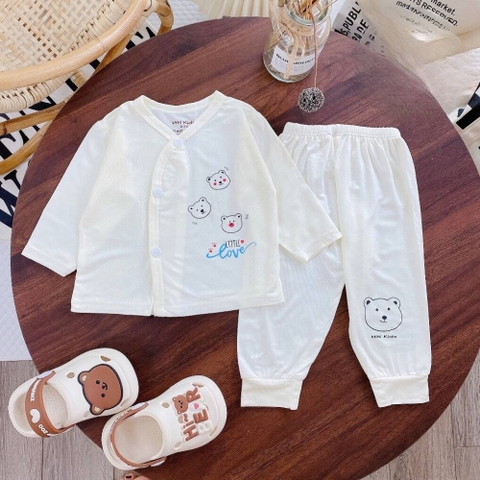 Bộ sơ sinh dài tay HN Kids cúc lệch
