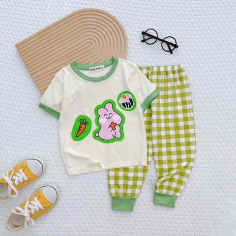 Bộ Minky Mom quần caro thun lạnh
