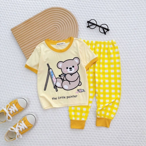 Bộ Minky Mom quần caro thun lạnh
