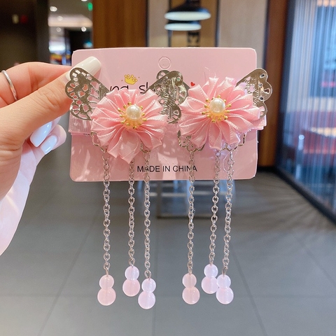 Set kẹp tóc nơ hoa tua rua cho bé