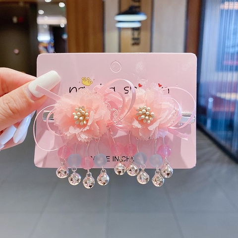 Set kẹp tóc nơ hoa tua rua cho bé