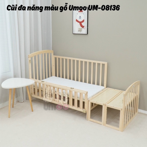 Nôi cũi gỗ đa năng không sơn Umoo UM-08136