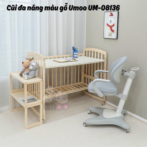 Nôi cũi gỗ đa năng không sơn Umoo UM-08136