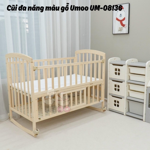 Nôi cũi gỗ đa năng không sơn Umoo UM-08136