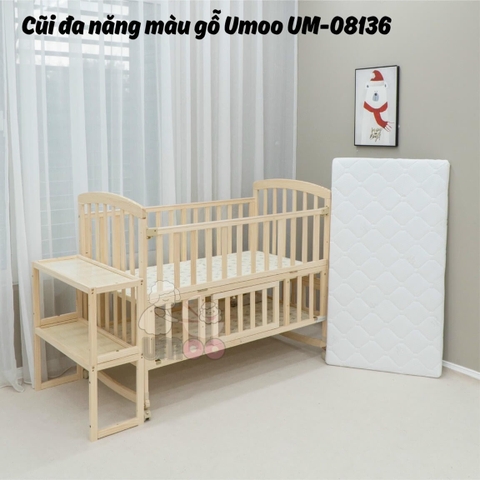 Nôi cũi gỗ đa năng không sơn Umoo UM-08136