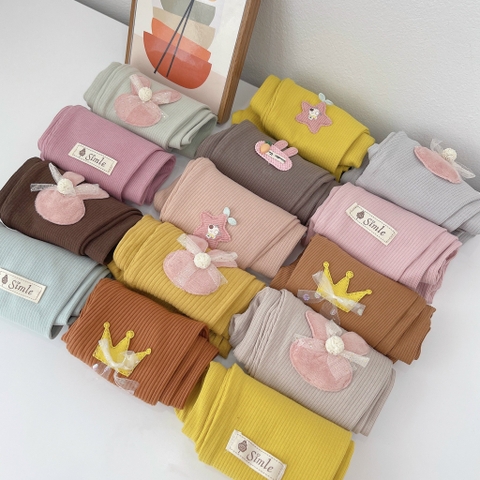 Quần legging tăm nhiều màu đính phụ kiện bé gái