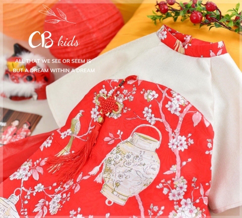 Set áo dài gấm cách tân kèm chân váy