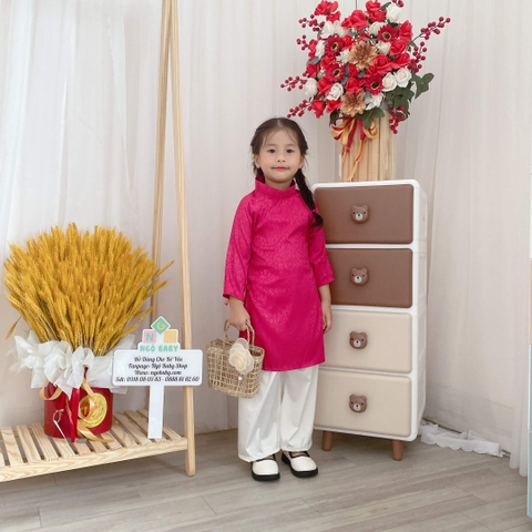Set áo dài lụa vân chìm bé gái
