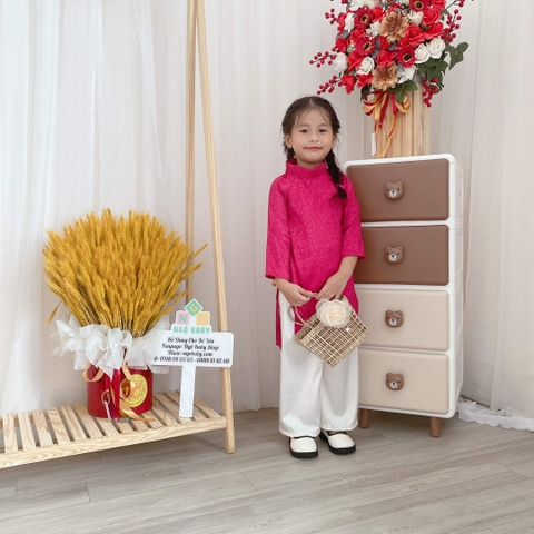 Set áo dài lụa vân chìm bé gái