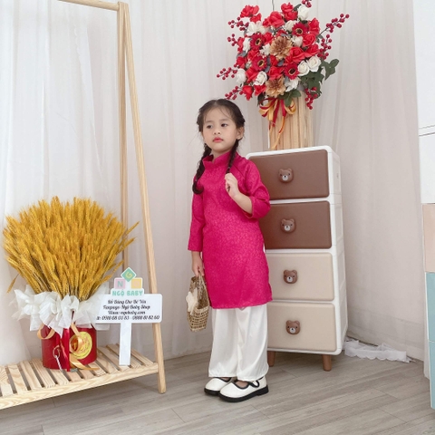 Set áo dài lụa vân chìm bé gái