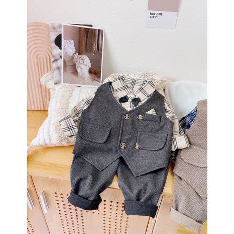 Set công tử gile dạ sơ mi kẻ
