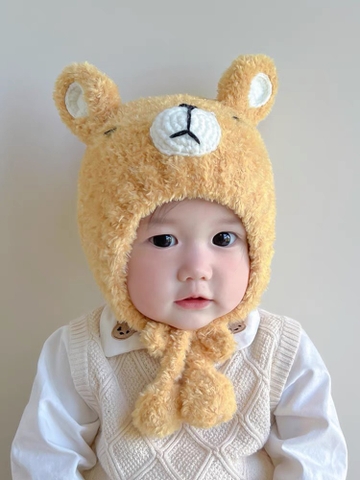 Nón len cột dây gấu nhắm mắt có tai