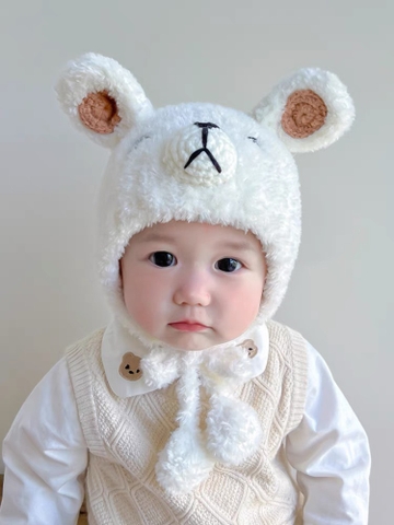 Nón len cột dây gấu nhắm mắt có tai