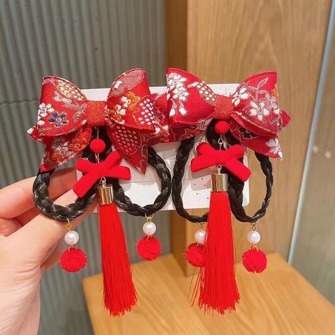 Set kẹp nơ kèm tóc giả cho bé gái