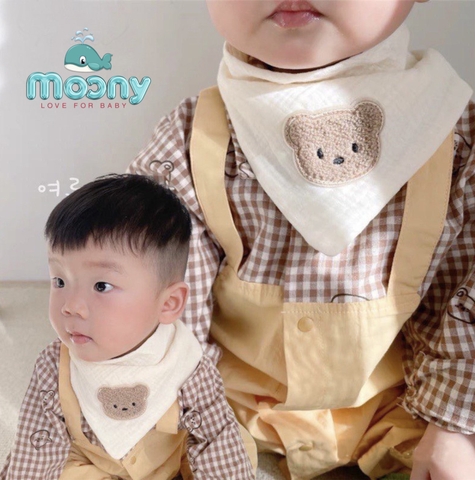 Set 2 yếm xô Moony thêu gấu thỏ xinh xắn cho bé