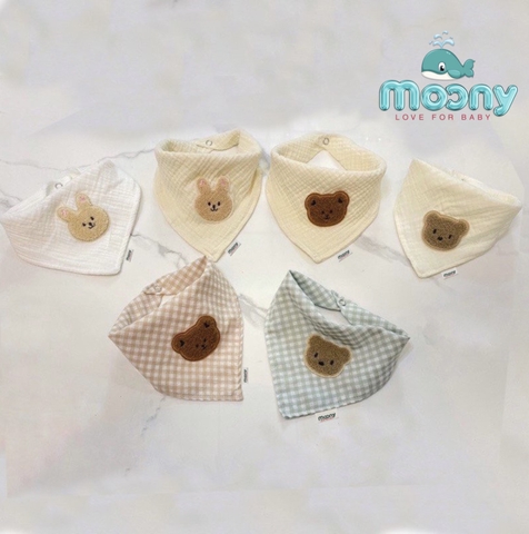 Set 2 yếm xô Moony thêu gấu thỏ xinh xắn cho bé
