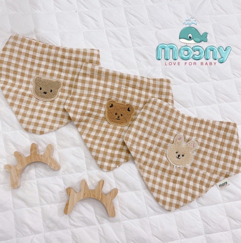 Set 2 yếm xô Moony thêu gấu thỏ xinh xắn cho bé