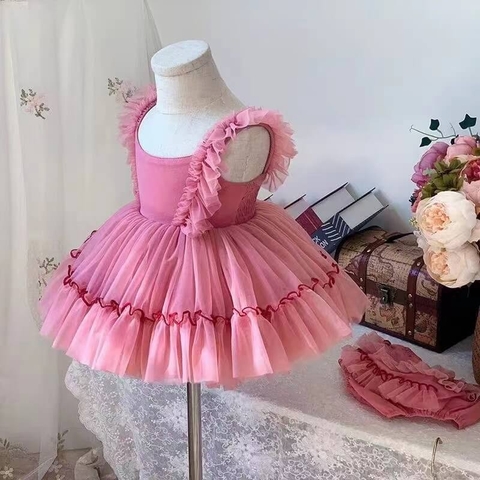 Đầm xoè bồng 2 dây màu hồng ruốc