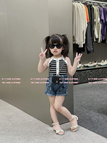Set bộ áo dây tăm và quần short bò
