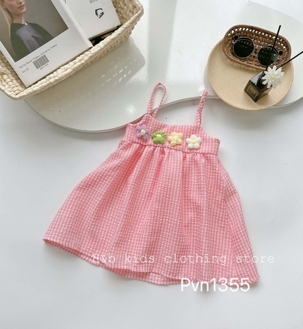 Váy 2 dây hoa nổi đũi xốp cho bé gái