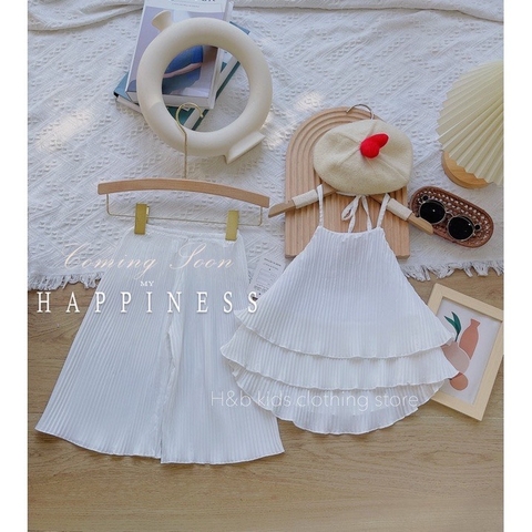 Set dập ly áo yêm bèo tầng bé gái