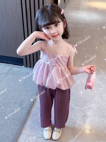 Bộ đồ bé gái 2 dây thân bi dáng suông
