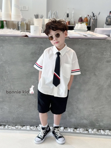 Bộ sơ mi cà vạt phối kẻ