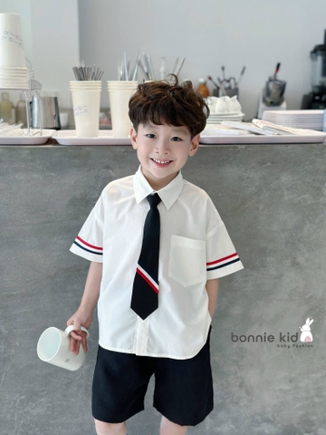 Bộ sơ mi cà vạt phối kẻ