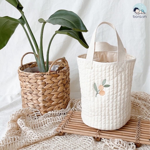Túi dáng trụ thêu gấu thỏ đựng đồ đa năng cho bé